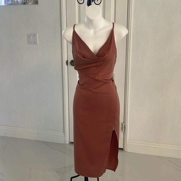 Boutique Satin Midi Dress with Slit - Picture 1 of 6